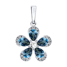 Подвеска SOKOLOV - Золото 585, Горный хрусталь, Топаз лондон, Фианит (арт. 733071-3)