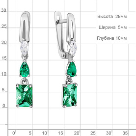 Серьги Аквамарин - Серебро 925, Синтетический изумруд, Фианит (арт. 400617П.5)