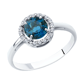 Кольцо SOKOLOV - Серебро 925, Топаз лондон, Фианит (арт. 92011017)
