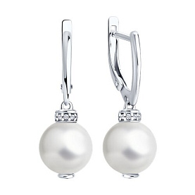 Серьги Diamant - Серебро 925, Жемчуг синтетический, Фианит (арт. 94-121-00092-1)