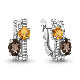 Серьги Аквамарин - Серебро 925, Кварц, Фианит, Цитрин (арт. 45028635А.5)