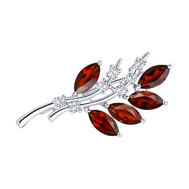 Брошь SOKOLOV - Серебро 925, Гранат, Фианит (арт. 92040010)