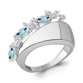Кольцо Аквамарин - Серебро 925, Топаз, Фианит (арт. 65001002А.5)