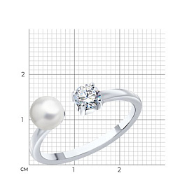 Кольцо SOKOLOV - Серебро 925, Жемчуг имитация, Фианит (арт. 94013680)