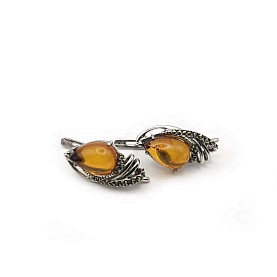 Серьги Янтарная волна - Серебро 925, Марказит, Янтарь (арт. 821466к)