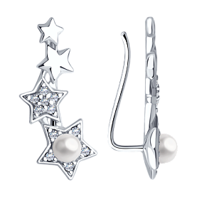 Серьги SOKOLOV - Серебро 925, Жемчуг имитация, Фианит (арт. 94022673)