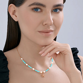 Колье Diamant - Серебро 925, Бирюза, Жемчуг культивированный (арт. 93-370-00028-1)