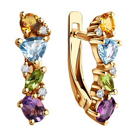 Серьги Diamant - Золото 585, Аметист, Топаз, Фианит, Хризолит, Цитрин (арт. 51-320-02408-1)