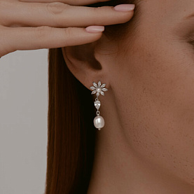 Серьги SOKOLOV - Серебро 925, Жемчуг культивированный, Фианит (арт. 92023048)