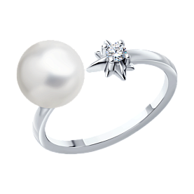 Кольцо SOKOLOV - Серебро 925, Жемчуг имитация, Фианит (арт. 94013685)