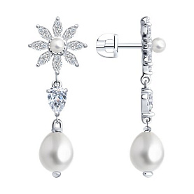 Серьги SOKOLOV - Серебро 925, Жемчуг культивированный, Фианит (арт. 92023048)
