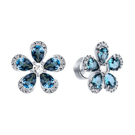 Серьги SOKOLOV - Золото 585, Горный хрусталь, Топаз лондон, Фианит (арт. 729367-3)