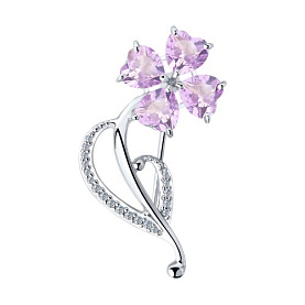 Брошь SOKOLOV - Серебро 925, Аметист, Фианит (арт. 92040084)