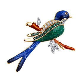 Брошь SOKOLOV - Серебро 925, Синтетический рубин, Фианит, Эмаль (арт. 93040047)