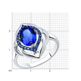 Кольцо SOKOLOV - Серебро 925, Синтетический сапфир , Фианит (арт. 88010035)