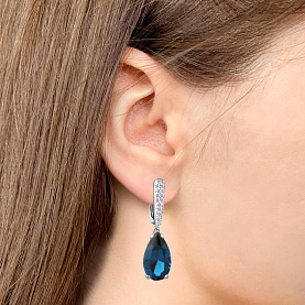 Серьги Аквамарин - Серебро 925, Топаз лондон, Фианит (арт. 4749993А.5)