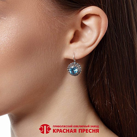 Серьги Красная пресня - Серебро 925, Синтетическая шпинель (арт. 33810952-14)