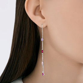 Серьги SOKOLOV - Серебро 925, Синтетический рубин, Фианит (арт. 94027302)