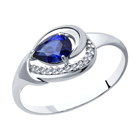Кольцо SOKOLOV - Серебро 925, Синтетический сапфир , Фианит (арт. 88010055)