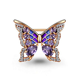 Брошь Аквамарин - Серебро 925, Аметист, Фианит, Эмаль (арт. 7267104А.6)