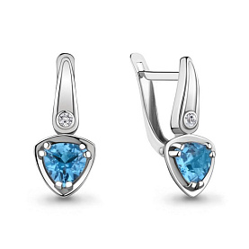 Серьги Аквамарин - Серебро 925, Топаз, Фианит (арт. 4732105А.5)