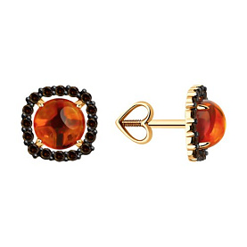 Серьги Diamant - Золото 585, Раухтопаз, Янтарь пресс. (арт. 51-322-02323-1)