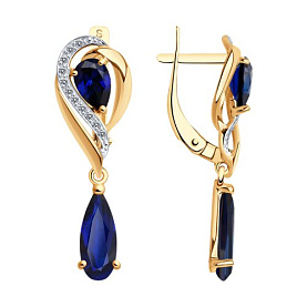 Серьги SOKOLOV - Золото 375, Синтетический сапфир , Фианит (арт. 37724817)