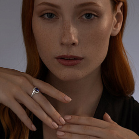 Кольцо SOKOLOV - Серебро 925, Синтетический сапфир , Фианит (арт. 88010063)