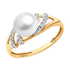 Кольцо Diamant - Золото 585, Жемчуг культивированный, Фианит (арт. 51-310-02320-1)
