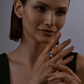 Кольцо SOKOLOV - Серебро 925, Синтетический сапфир , Фианит (арт. 88010012)