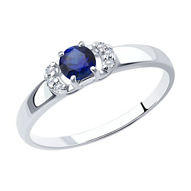 Кольцо SOKOLOV - Серебро 925, Синтетический сапфир , Фианит (арт. 88010008)