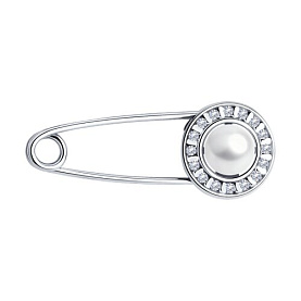 Булавка Diamant - Серебро 925, Жемчуг культивированный, Фианит (арт. 94-340-02641-1)