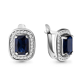 Серьги Аквамарин - Серебро 925, Синтетический сапфир , Фианит (арт. 42902Б.5)