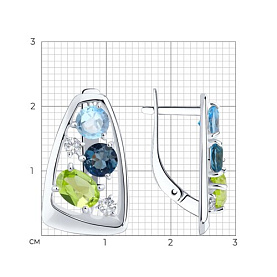 Серьги Diamant - Серебро 925, Топаз, Топаз лондон, Фианит, Хризолит (арт. 94-320-00660-1)