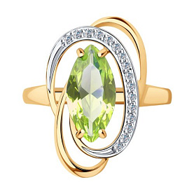 Кольцо SOKOLOV - Золото 585, Фианит, Хризолит (арт. 715975)