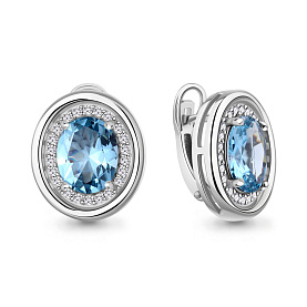 Серьги Аквамарин - Серебро 925, Синтетический топаз, Фианит (арт. 45014492А.5)