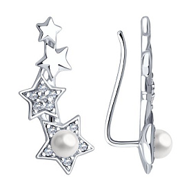 Серьги SOKOLOV - Серебро 925, Жемчуг имитация, Фианит (арт. 94022673)