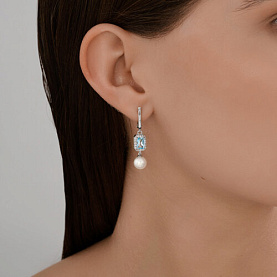 Серьги Diamant - Золото 585, Жемчуг культивированный, Топаз, Фианит (арт. 52-321-02791-1)