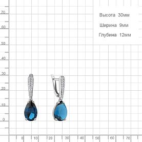 Серьги Аквамарин - Серебро 925, Топаз лондон, Фианит (арт. 4749993А.5)