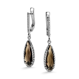 Серьги Дар - Серебро 925, Раухтопаз, Фианит (арт. С-3219рб40700)
