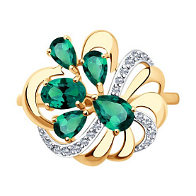 Кольцо SOKOLOV - Золото 585, Синтетический изумруд, Фианит (арт. 715839)