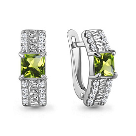 Серьги Аквамарин - Серебро 925, Фианит, Хризолит (арт. 45003207А.5)