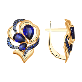 Серьги SOKOLOV - Золото 375, Синтетический сапфир , Фианит (арт. 37725037)