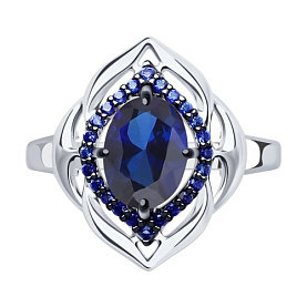 Кольцо SOKOLOV - Серебро 925, Синтетический сапфир , Фианит (арт. 88010035)