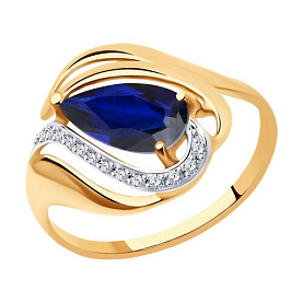 Кольцо SOKOLOV - Золото 375, Синтетический сапфир , Фианит (арт. 37714689)