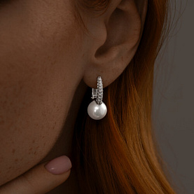 Серьги SOKOLOV - Серебро 925, Жемчуг имитация, Фианит (арт. 94026028)