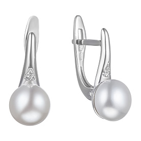 Серьги Мастер Клио - Серебро 925, Жемчуг культивированный, Фианит (арт. 24С0567В)