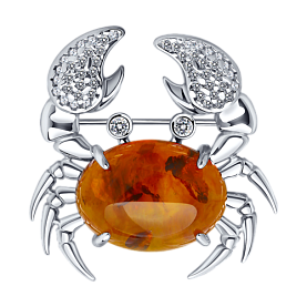 Брошь SOKOLOV - Серебро 925, Фианит, Янтарь пресс. (арт. 83040036)