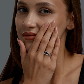 Кольцо SOKOLOV - Серебро 925, Синтетический сапфир , Фианит (арт. 88010079)