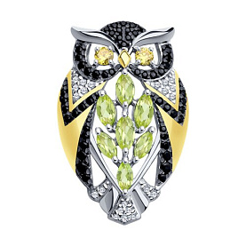 Брошь SOKOLOV - Серебро 925, Фианит, Хризолит (арт. 92040070)